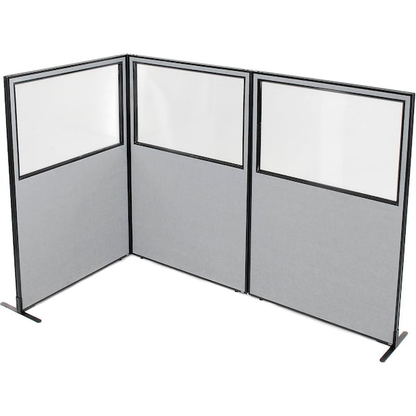 Interion By Global Industrial Interion Freestanding 3-Panel Corner Room Divider w/Partial Window 48-1/4inW x 72inH Panels Gray 695048GY - main